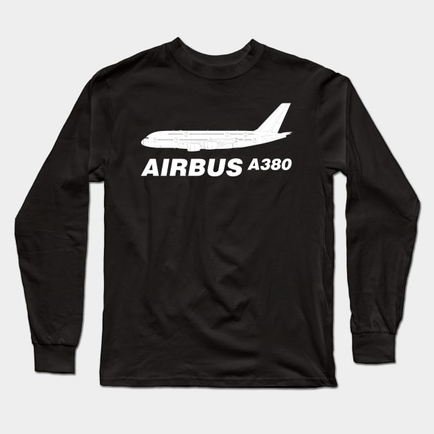 Airbus A380 Line Drawing Long Sleeve T-Shirt by SteveHClark